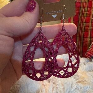 Homemade Maroon Sparkle Earrings